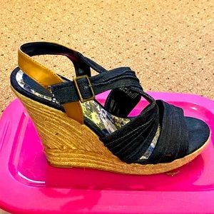 Blue jean Wedged heel sandle. Size 9.